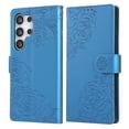 thumbnail image 1 of ELEHOLD Case for Samsung Galaxy S24, Flower Embossed Flip Leather Wallet Phone Case with 3 Card Slots & Wrist Strap,Blue, 1 of 8