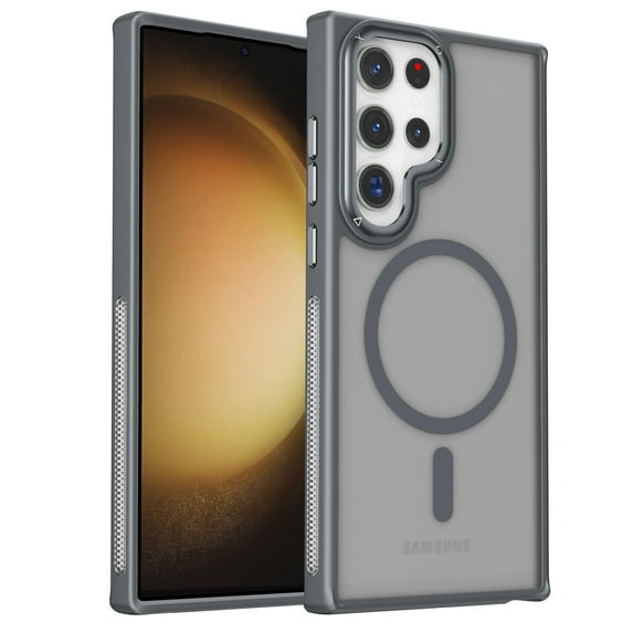 ELEHOLD Case for Samsung Galaxy S24+, Shockproof Magnetic Translucent Case Compatible with MagSafe Accessories,Gray