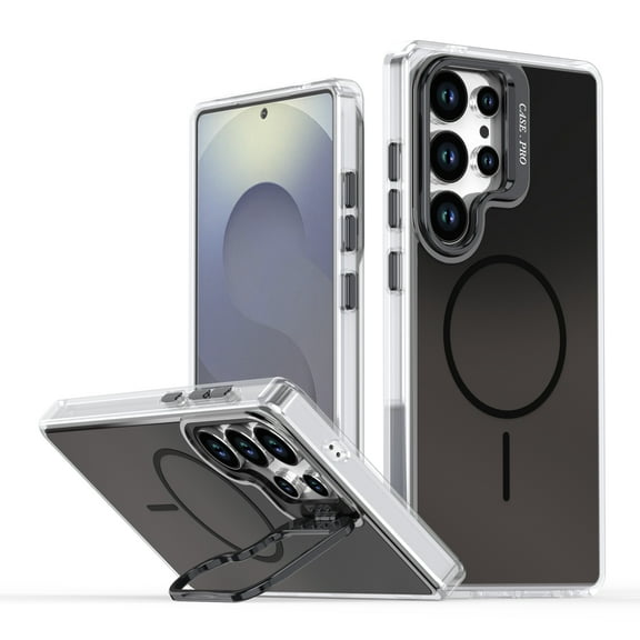 ELEHOLD Case for Samsung Galaxy S24 Ultra, Gradient Magnetic Case with Camera Lens Kickstand,Black