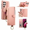 thumbnail image 1 of ELEHOLD Case for Samsung Galaxy S24 Ultra, RFID Blocking Zipper Leather Wallet Stand Case with Card Slot & Wrist Strap & Ring Holder,Pink, 1 of 10