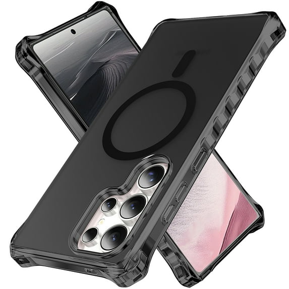 ELEHOLD Case for Samsung Galaxy S24 Ultra, Shockproof Magnetic Matte Case with Wireless Charging Support,Black