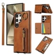 thumbnail image 1 of ELEHOLD Case for Samsung Galaxy S24 Ultra, Zipper Leather Wallet Case with Card Holder Stand,Brown, 1 of 6