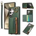 thumbnail image 1 of ELEHOLD Case for Samsung Galaxy S24 Ultra, Zipper Leather Wallet Case with Card Holder Stand,Green, 1 of 6
