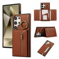 thumbnail image 1 of ELEHOLD Case for Samsung Galaxy S24 Ultra, Zipper Leather Wallet Crossbody Case with Detachable Ring Kickstand & Card Slots,Coffee, 1 of 9