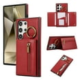 thumbnail image 1 of ELEHOLD Case for Samsung Galaxy S24 Ultra, Zipper Leather Wallet Crossbody Case with Detachable Ring Kickstand & Card Slots,Red, 1 of 9