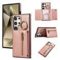 thumbnail image 1 of ELEHOLD Case for Samsung Galaxy S24 Ultra, Zipper Leather Wallet Crossbody Case with Detachable Ring Kickstand & Card Slots,Rosegold, 1 of 9