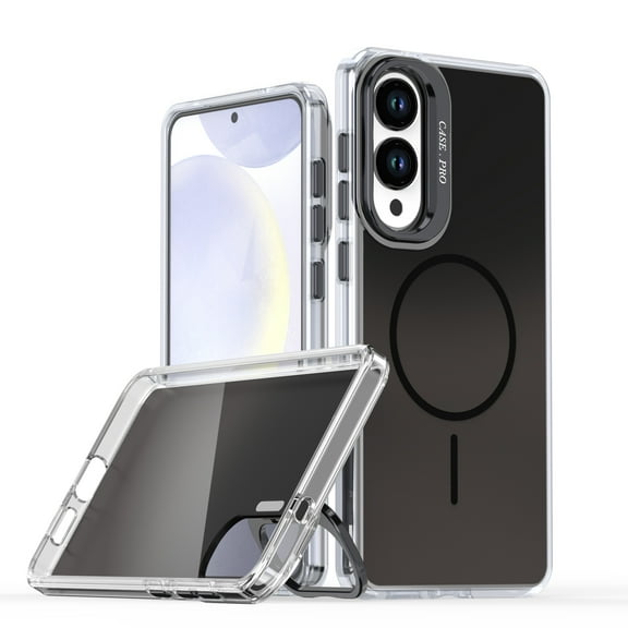 ELEHOLD Case for Samsung Galaxy S25 Edge, Gradient Magnetic Case with Camera Lens Kickstand,Black