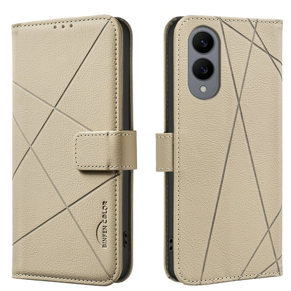 ELEHOLD Case for Samsung Galaxy S25 Edge, RFID Blocking Leather Wallet Case, Flip Cover with Card Slots & Stand,Beige