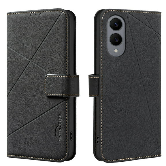 ELEHOLD Case for Samsung Galaxy S25 Edge, RFID Blocking Leather Wallet Case, Flip Cover with Card Slots & Stand,Black