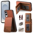 thumbnail image 1 of ELEHOLD Case for Samsung Galaxy S25 Edge, RFID Blocking Slim PU Leather Wallet Case with Card Holder & Kickstand,Brown, 1 of 11