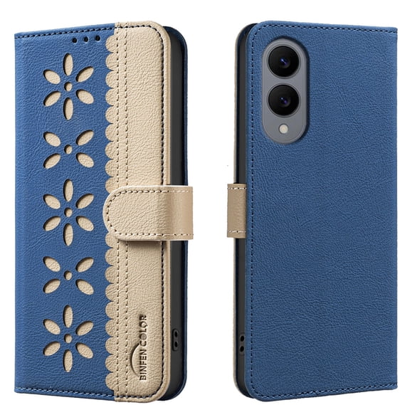 ELEHOLD Case for Samsung Galaxy S25 Edge, RFID Blocking Wallet Phone Case with Kickstand, Flip Leather Cover with Card Slots,Darkblue