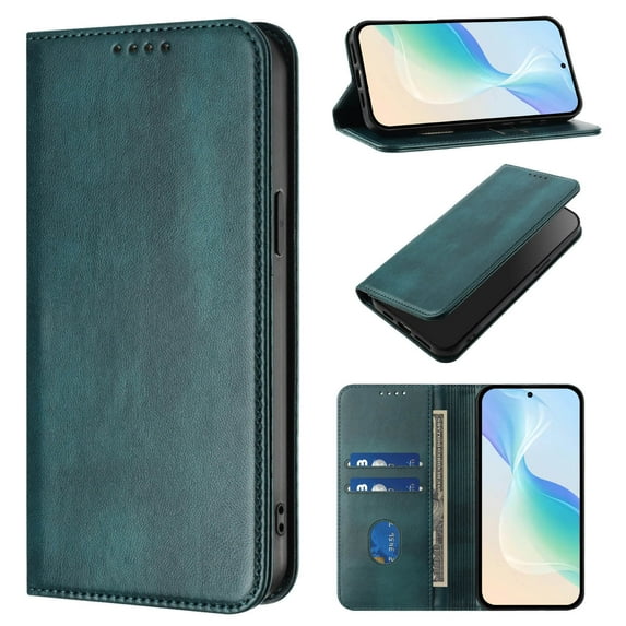 ELEHOLD Case for Samsung Galaxy S25 Edge, RFID Vintage Wallet Phone Case, Magnetic Closure Leather Cover Built-in Stand,Darkgreen