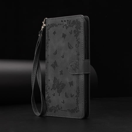 ELEHOLD Case for Samsung Galaxy S25 FE, Shockproof Leather Wallet Stand Phone Case with Wrist Strap, Magnetic Closure,Black