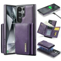 ELEHOLD Case for Samsung Galaxy S25, Magnetic 2 in 1 Detachable Leather Wallet Case with Card Holder & Stand,Purple