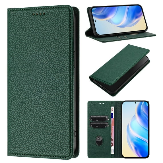 ELEHOLD Case for Samsung Galaxy S25, RFID Wallet Phone Case with Magnetic Closure, TPU + Faux Leather Cover Built-in Stand,Darkgreen