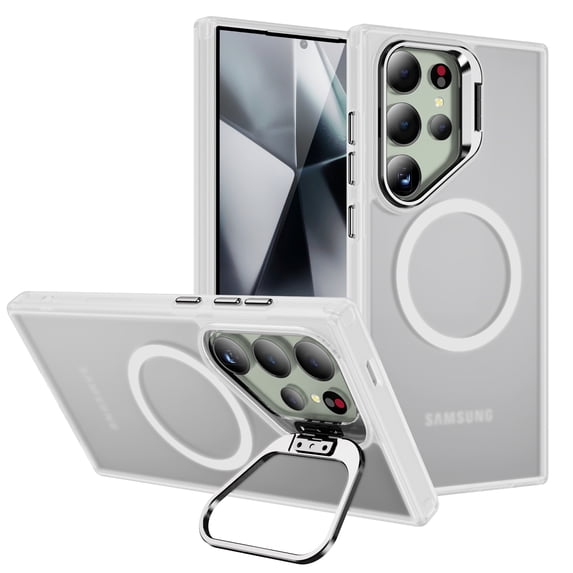 ELEHOLD Case for Samsung Galaxy S25 Ultra, Anti-Fingerprint Magnetic Case with Camera Lens Stand,Clear