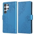 thumbnail image 1 of ELEHOLD Case for Samsung Galaxy S25 Ultra, Flower Embossed Flip Leather Wallet Phone Case with 3 Card Slots & Wrist Strap,Blue, 1 of 8