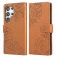 thumbnail image 1 of ELEHOLD Case for Samsung Galaxy S25 Ultra, Flower Embossed Flip Leather Wallet Phone Case with 3 Card Slots & Wrist Strap,Brown, 1 of 8