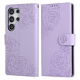 thumbnail image 1 of ELEHOLD Case for Samsung Galaxy S25 Ultra, Flower Embossed Flip Leather Wallet Phone Case with 3 Card Slots & Wrist Strap,Purple, 1 of 4