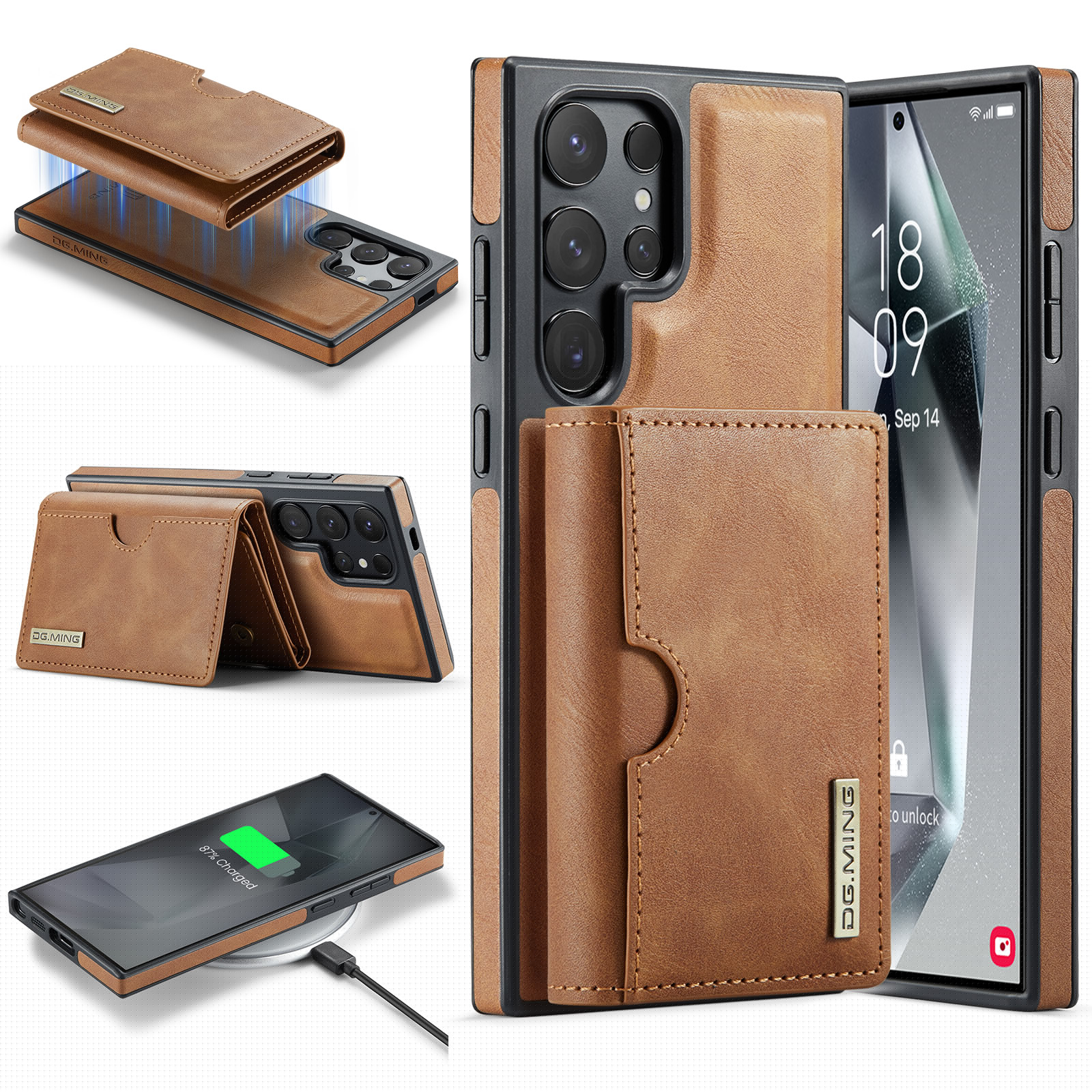 thumbnail image 1 of ELEHOLD Case for Samsung Galaxy S25 Ultra, Magnetic 2 in 1 Detachable Leather Wallet Case with Card Holder & Stand,Brown, 1 of 10