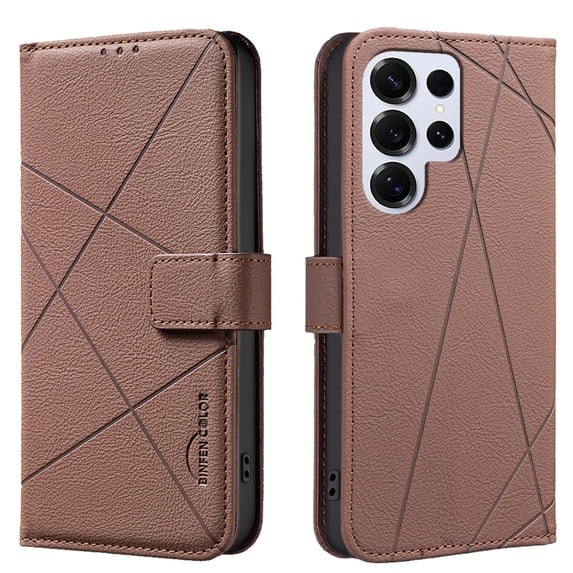 ELEHOLD Case for Samsung Galaxy S25 Ultra, RFID Blocking Leather Wallet Case, Flip Cover with Card Slots & Stand,Brown