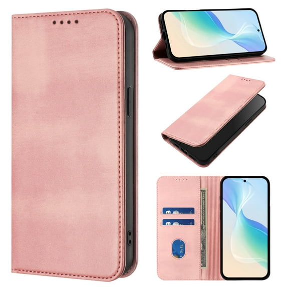 ELEHOLD Case for Samsung Galaxy S25 Ultra, RFID Vintage Wallet Phone Case, Magnetic Closure Leather Cover Built-in Stand,Pink