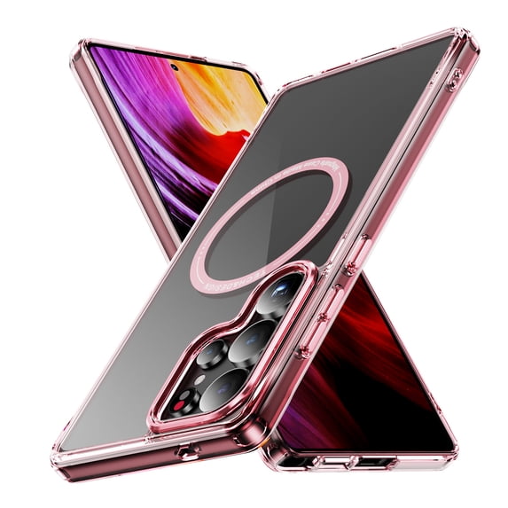 ELEHOLD Case for Samsung Galaxy S25 Ultra, Shockproof Crystal Clear Magnetic Phone Case,Pink