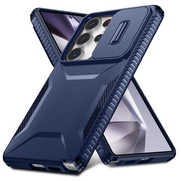 ELEHOLD Case for Samsung Galaxy S26 Ultra, Heavy Duty Shockproof Case with Slide Camera Cover, Anti-Slip Flat Design,Blue