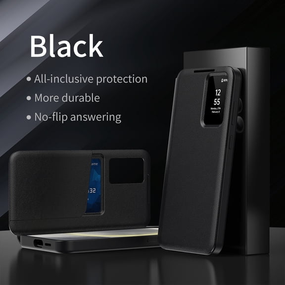 ELEHOLD Case for Samsung Galaxy S26 Ultra, Smart View Window, Shockproof PU Leather Wallet Case with Card Slot,Black
