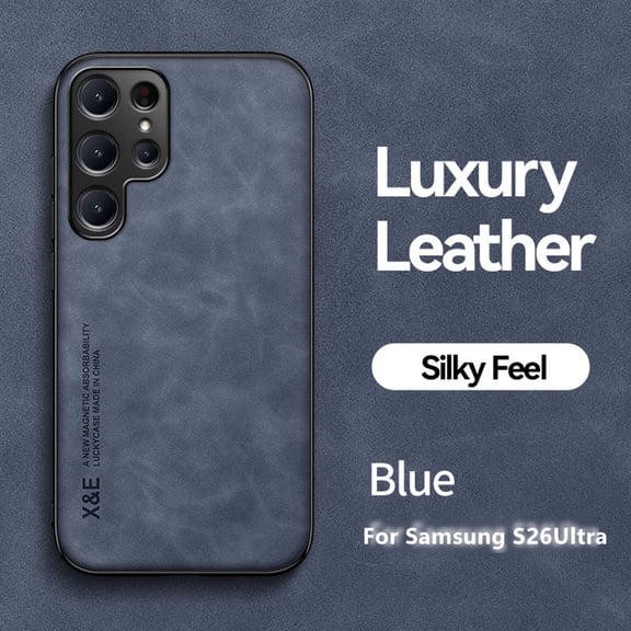 ELEHOLD Case for Samsung Galaxy S26 Ultra, Ultra Slim Thin Premium Leather Shockproof Skin-Touch Cover Magnetic Car Mounts ,Blue