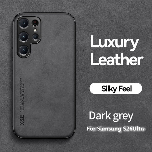 ELEHOLD Case for Samsung Galaxy S26 Ultra, Ultra Slim Thin Premium Leather Shockproof Skin-Touch Cover Magnetic Car Mounts ,Darkgray
