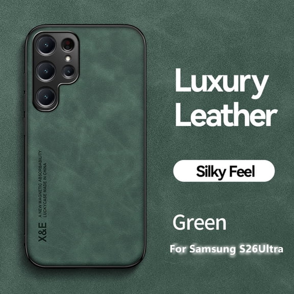 ELEHOLD Case for Samsung Galaxy S26 Ultra, Ultra Slim Thin Premium Leather Shockproof Skin-Touch Cover Magnetic Car Mounts ,Green