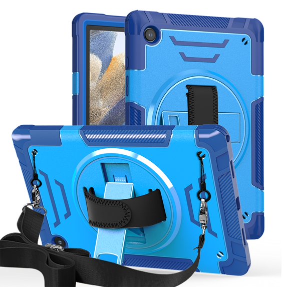 ELEHOLD Case for Samsung Galaxy Tab A8 10.5 (2022), Shockproof Case with 360°Rotating Adjustable Shoulder Hand Strap & Stand,Blue