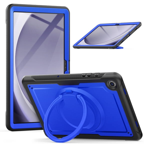 ELEHOLD Case for Samsung Galaxy Tab A9+, 15ft Drop Protection Shockproof Rugged Case with 360° Rotating Stand & Handle Grip &Shoulder Strap,Navyblue