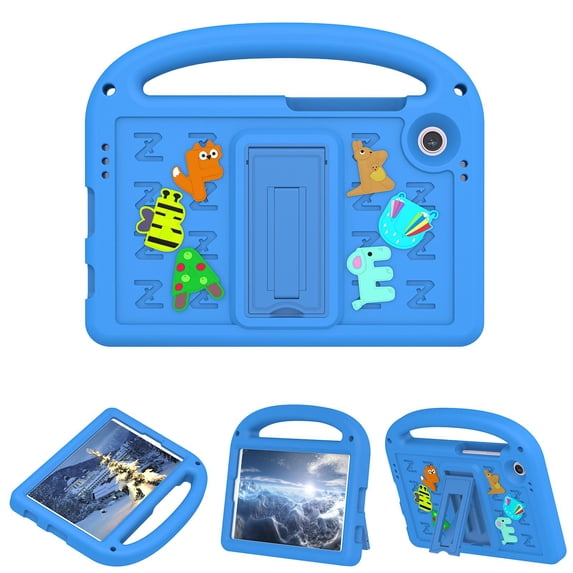 ELEHOLD Case for Samsung Galaxy Tab A9, Fun Animal Design EVA Durable Case with Handle & Stand & Strap, Easy Carry for Children,Blue