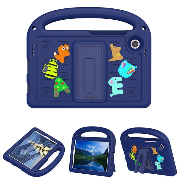 ELEHOLD Case for Samsung Galaxy Tab A9, Fun Animal Design EVA Durable Case with Handle & Stand & Strap, Easy Carry for Children,Navyblue