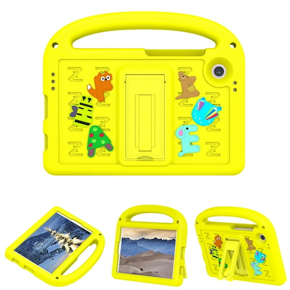 ELEHOLD Case for Samsung Galaxy Tab A9, Fun Animal Design EVA Durable Case with Handle & Stand & Strap, Easy Carry for Children,Yellow