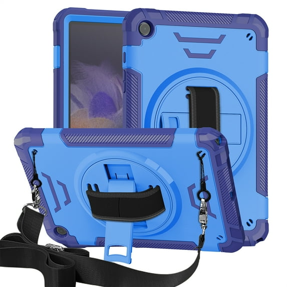 ELEHOLD Case for Samsung Galaxy Tab A9+, Shockproof Case with 360°Rotating Adjustable Shoulder Hand Strap & Stand,Blue
