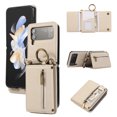 thumbnail image 1 of ELEHOLD Case for Samsung Galaxy Z Flip 3, Zipper Leather Wallet Crossbody Case with Detachable Ring Kickstand & Card Slots,Beige, 1 of 11