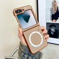 thumbnail image 1 of ELEHOLD Case for Samsung Galaxy Z Flip 4,Cute Bling Glitter Magnetic Thin Slim Phone Case for Samsung Galaxy Z Flip 4,Gold, 1 of 7