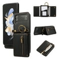 thumbnail image 1 of ELEHOLD Case for Samsung Galaxy Z Flip 4, Zipper Leather Wallet Crossbody Case with Detachable Ring Kickstand & Card Slots,Black, 1 of 11