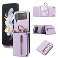 thumbnail image 1 of ELEHOLD Case for Samsung Galaxy Z Flip 4, Zipper Leather Wallet Crossbody Case with Detachable Ring Kickstand & Card Slots,Purple, 1 of 11