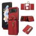 thumbnail image 1 of ELEHOLD Case for Samsung Galaxy Z Flip 4, Zipper Leather Wallet Crossbody Case with Detachable Ring Kickstand & Card Slots,Red, 1 of 11