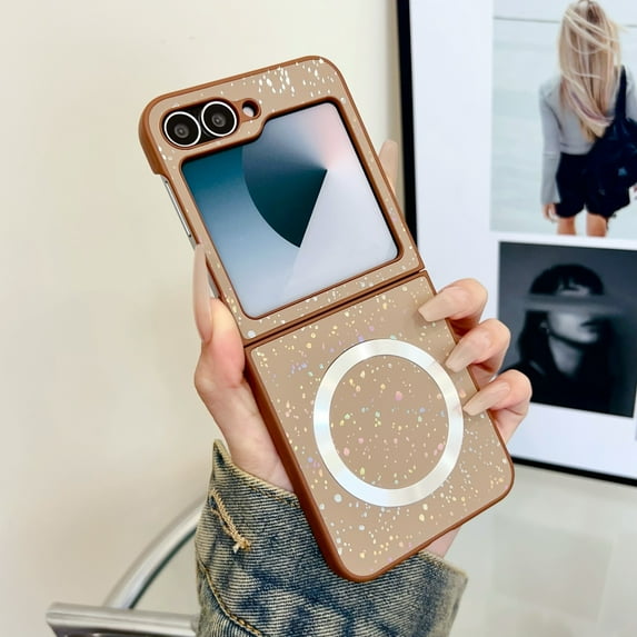 ELEHOLD Case for Samsung Galaxy Z Flip 5,Cute Bling Glitter Magnetic Thin Slim Phone Case for Samsung Galaxy Z Flip 5,Gold