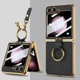 thumbnail image 1 of ELEHOLD Case for Samsung Galaxy Z Flip 5, Electroplated Ring Stand Case with Shoulder Strap, Built-in Screen Protector,Black, 1 of 10