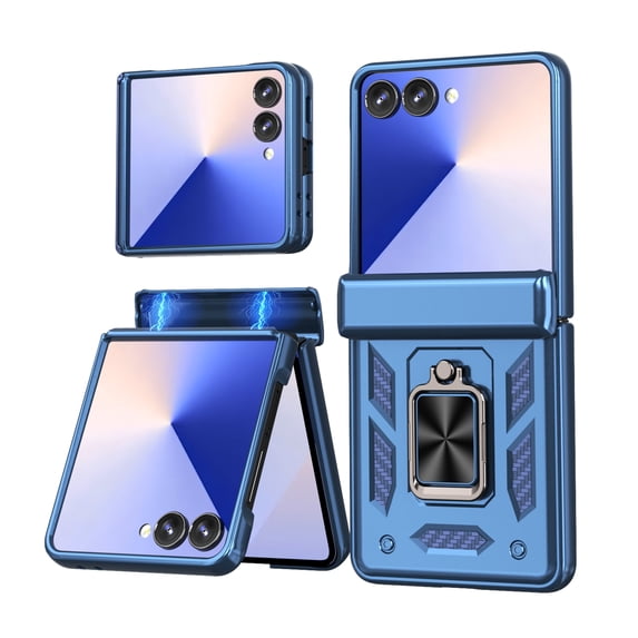 ELEHOLD Case for Samsung Galaxy Z Flip 5, Shockproof Hinge Phone Case with Slide Camera Cover & Kickstand,Blue