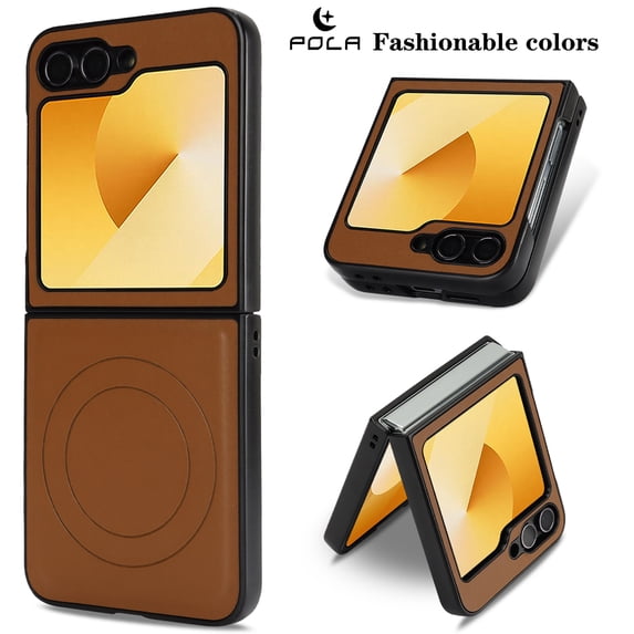 ELEHOLD Case for Samsung Galaxy Z Flip 5, Shockproof Magnetic Case Hard PC Slim Phone Cover,Brown