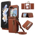 thumbnail image 1 of ELEHOLD Case for Samsung Galaxy Z Flip 5, Zipper Leather Wallet Crossbody Case with Detachable Ring Kickstand & Card Slots,Coffee, 1 of 9