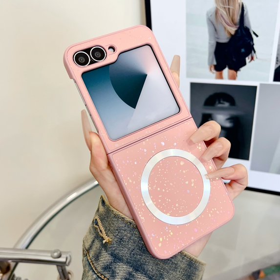 ELEHOLD Case for Samsung Galaxy Z Flip 6,Cute Bling Glitter Magnetic Thin Slim Phone Case for Samsung Galaxy Z Flip 6,Pink