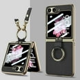 thumbnail image 1 of ELEHOLD Case for Samsung Galaxy Z Flip 6, Electroplated Ring Stand Case with Shoulder Strap, Built-in Screen Protector,Black, 1 of 10